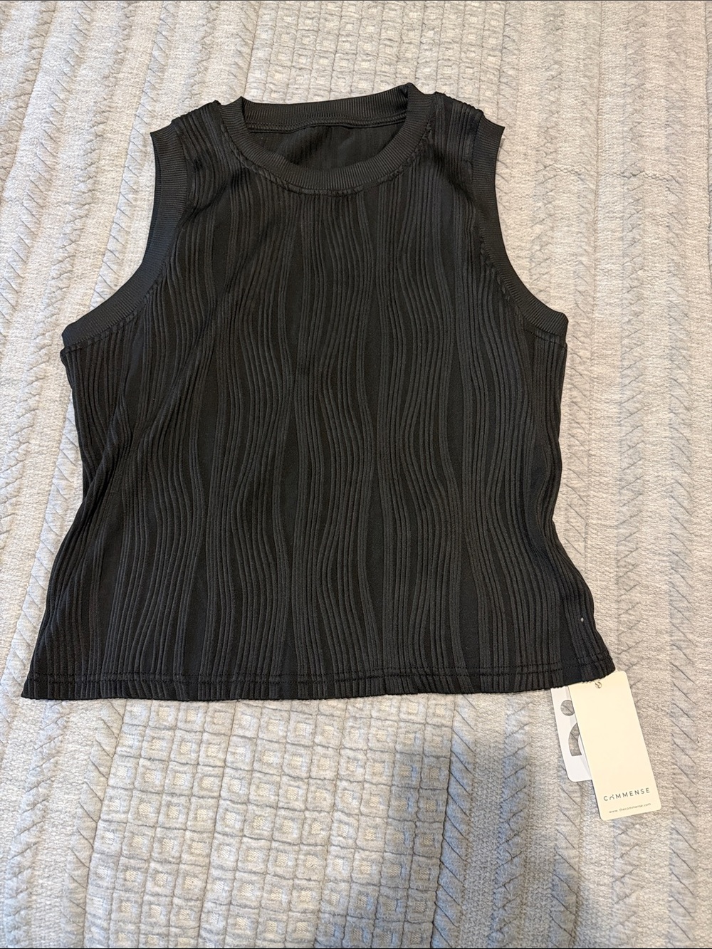 C/MEO Collective Black Wavy Ribbed Sleeveless Tank